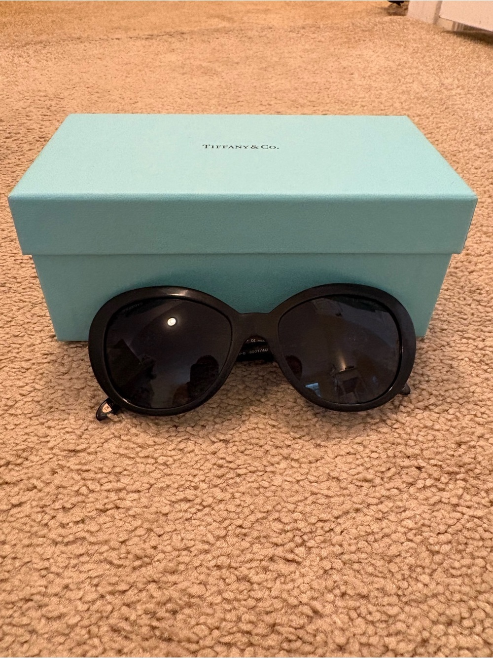 Tiffany & Co. Black Round Oversized Sunglasses with Dark Lenses